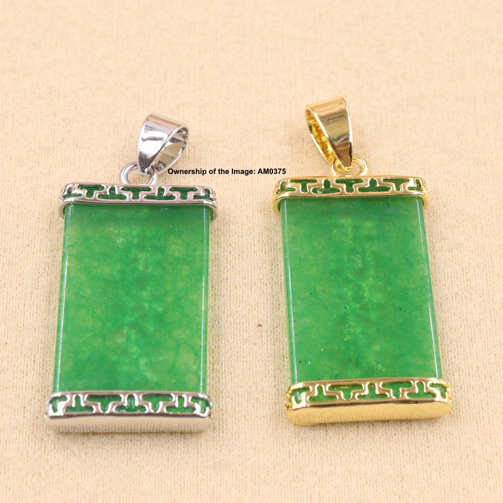 NEW Alloy Pendant with Heated Green Jade & Chinese 福禄寿 Charm Lucky Fortune
