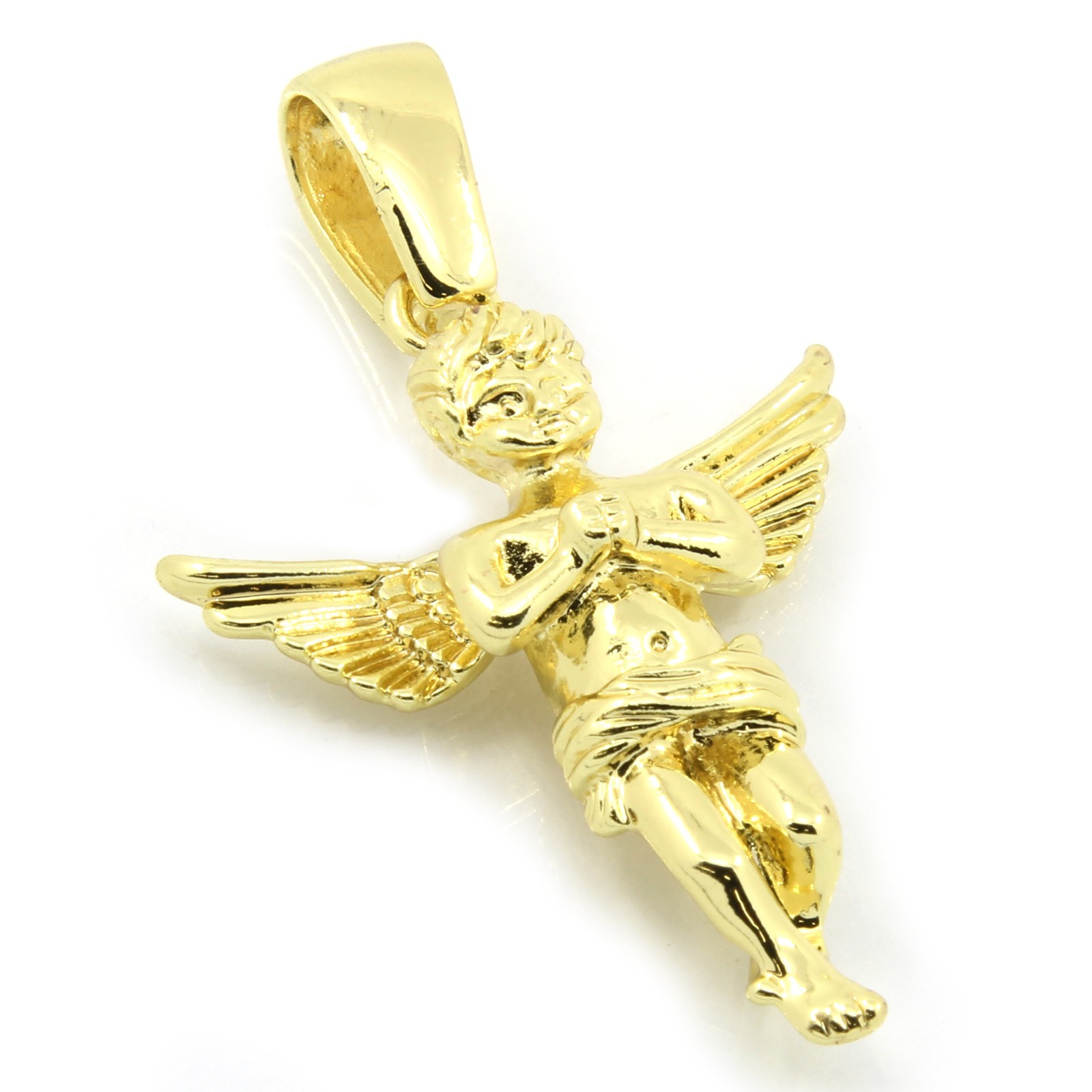 Men’s 14k Gold Plated Open Wings Angel Pendant Hip-Hop 30″ Cuban Chain