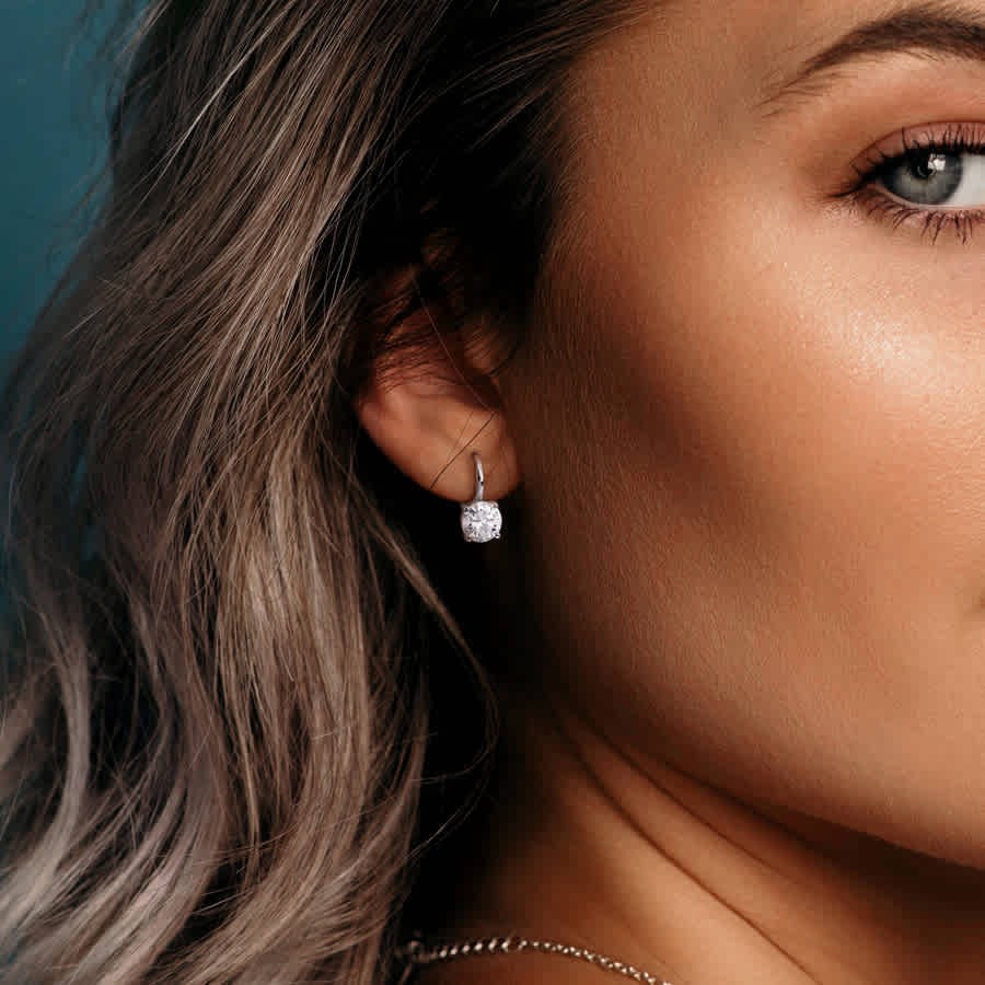 AMOUR 4 CT DEW Created Moissanite Leverback Earrings In 14K White Gold