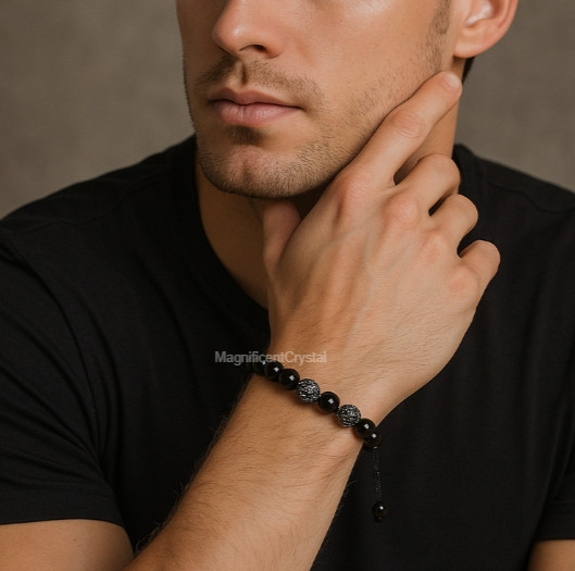 Natural Black Tourmaline Men Bracelet Energy Crystal Stone Healing Reiki Gift