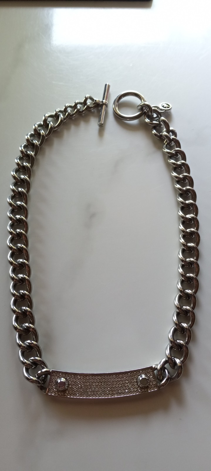 Michael Kor Silver Tone Chunky Collar Reversible Necklace 18in