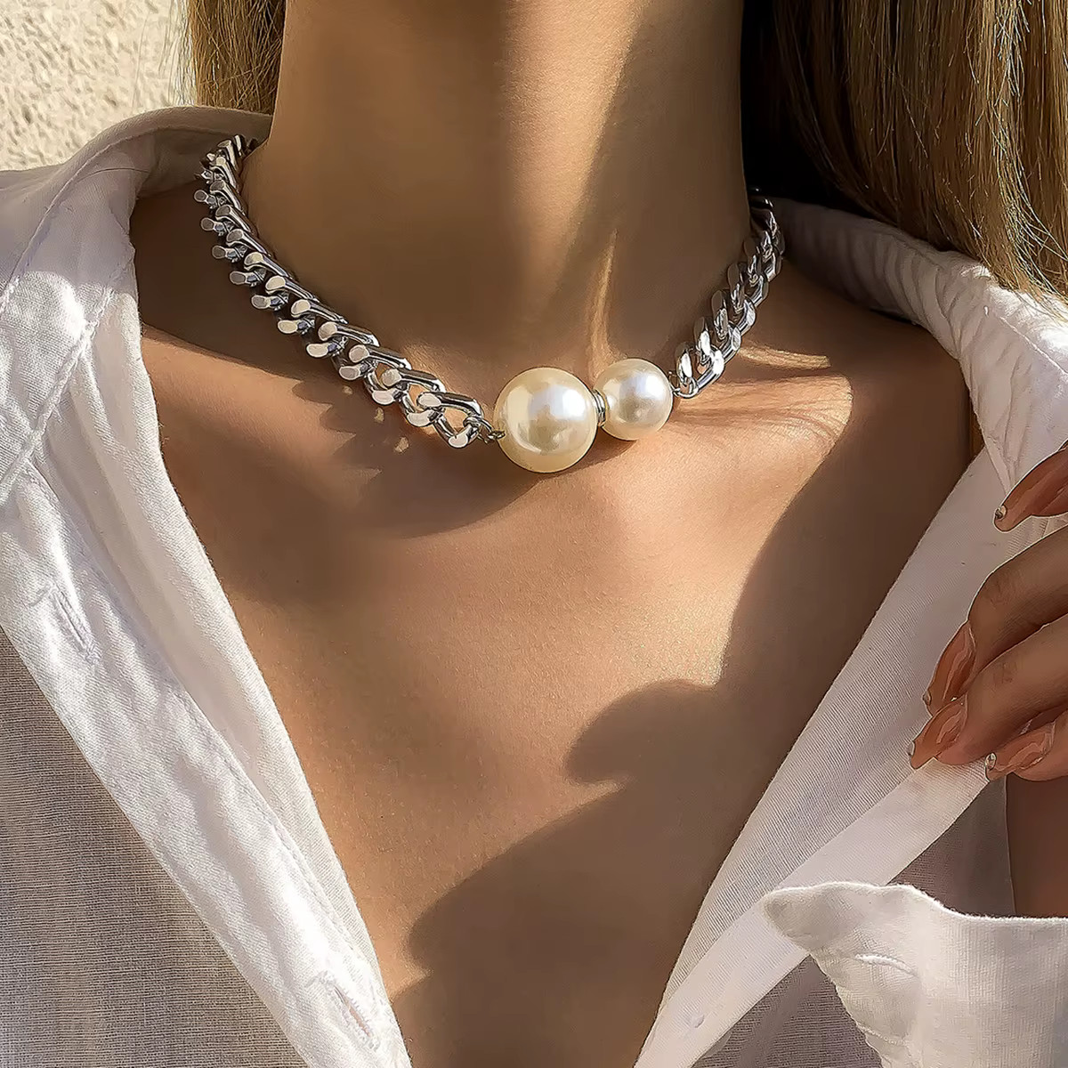 Chunky Cuban Link Choker Silver Color Necklace Womens Fashion Jewelry RAA