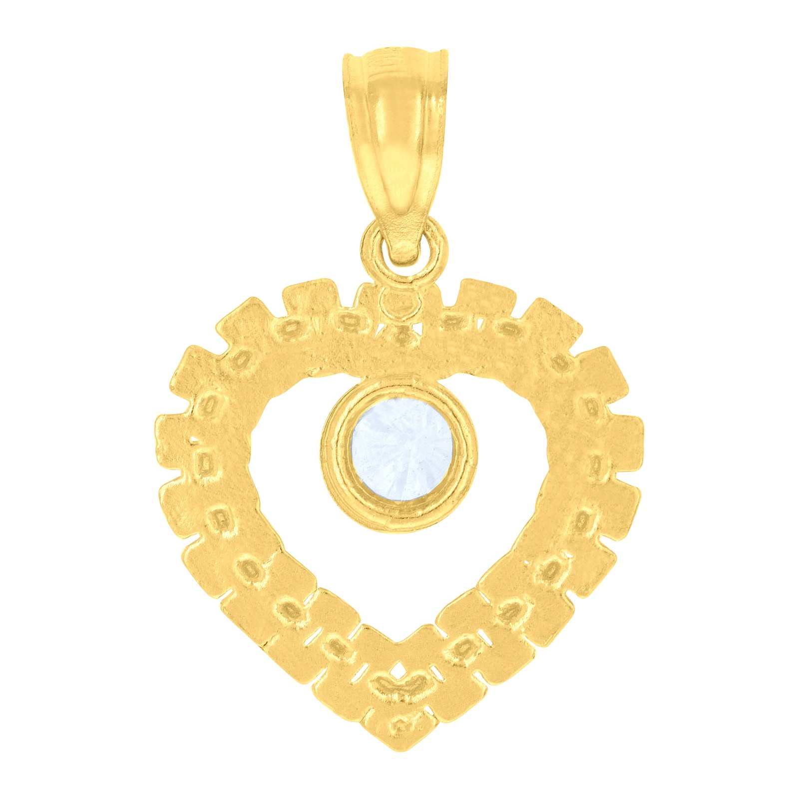 10kt Yellow Gold Womens Cubic-Zirconia Heart Charm Pendant
