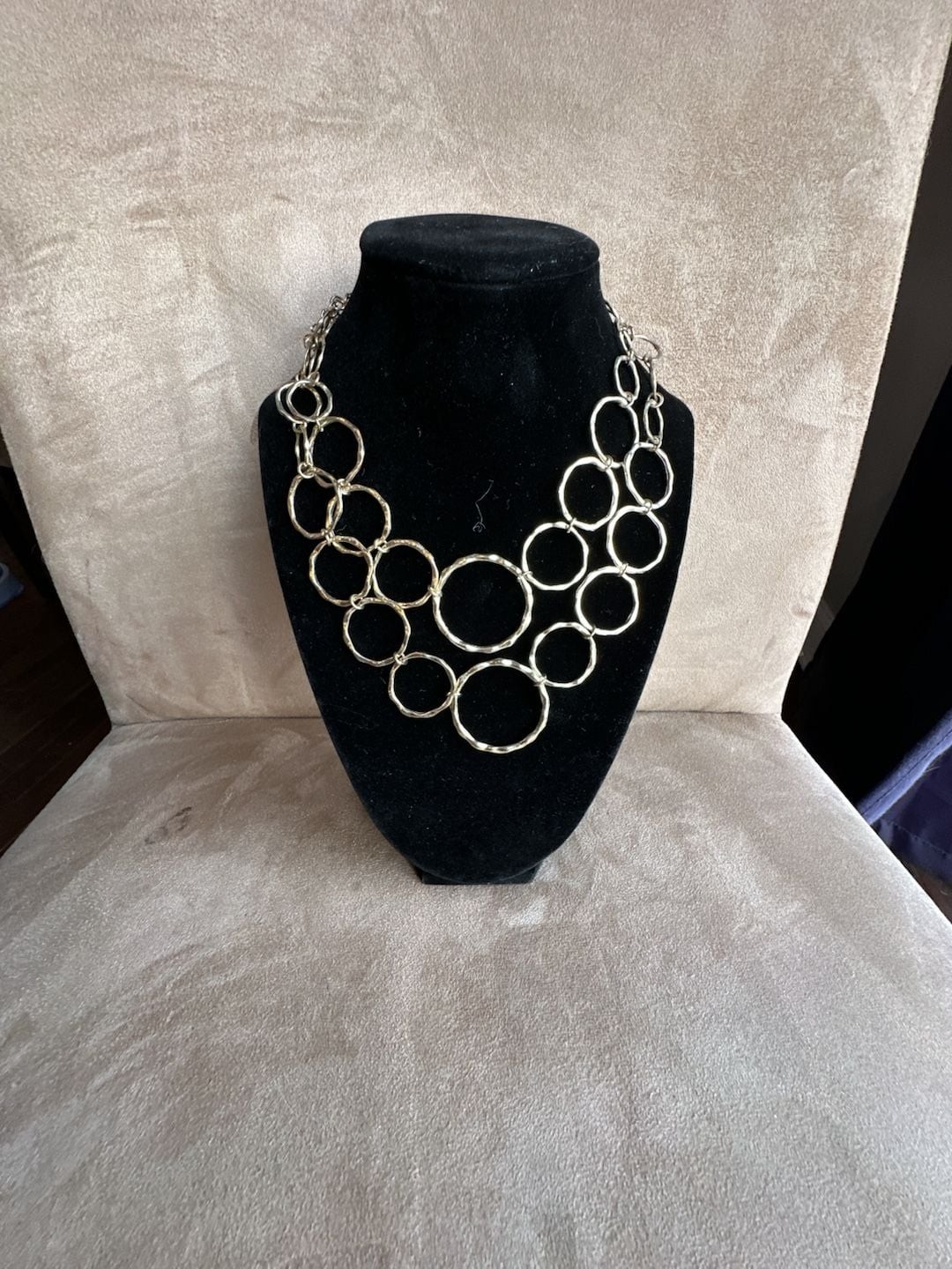 Laila Rowe Gold-Tone Multi-Layered Hammered Circle Statement Necklace