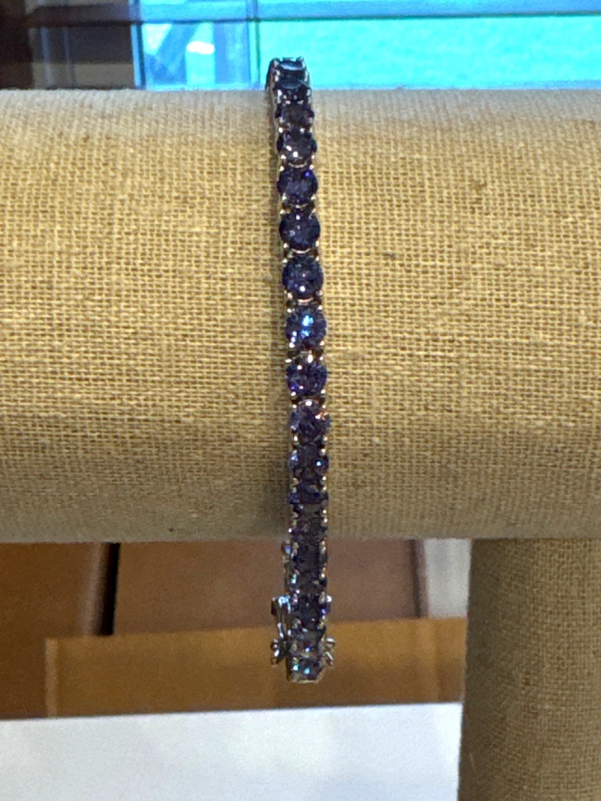 925 Sterling Silver Blue Violet Gemstone Tennis Bracelet 7.25″ SVR 12g