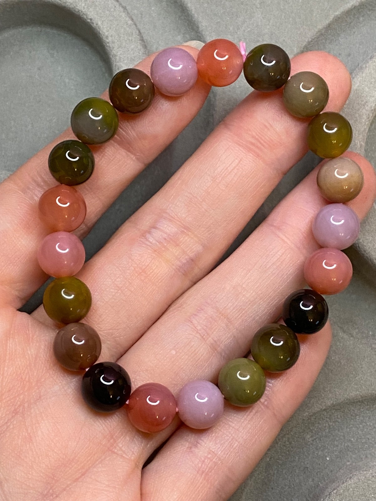 Old Mine Pink Green Tourmaline Bracelet 9.1mm Gemmy Crystal Stretch Bracelet