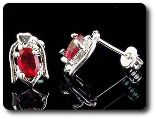 Earrings Ruby 0 3/32×0 9/32in Gold Plated White 18 K-9