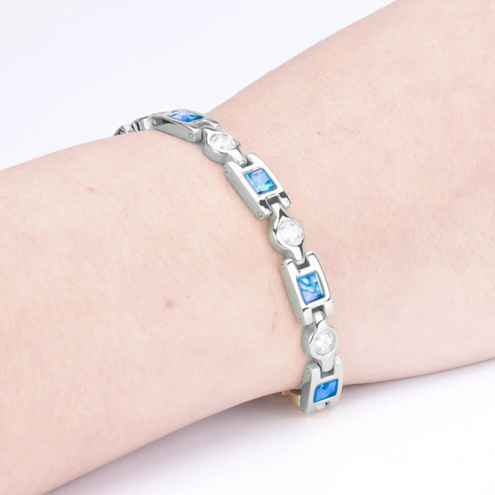 Magnetic Healing Bracelet with Faux Gemstone Inlay – 19cm Zinc Alloy Chain