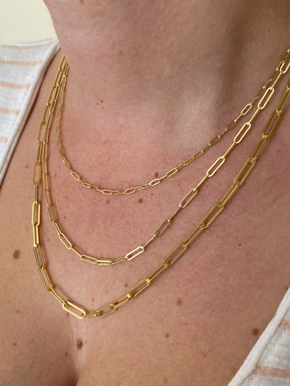 Cadena Paperclip Rolo Plata 925 Sólida Baño Oro 14k Collar Italiano Hombre Mujer