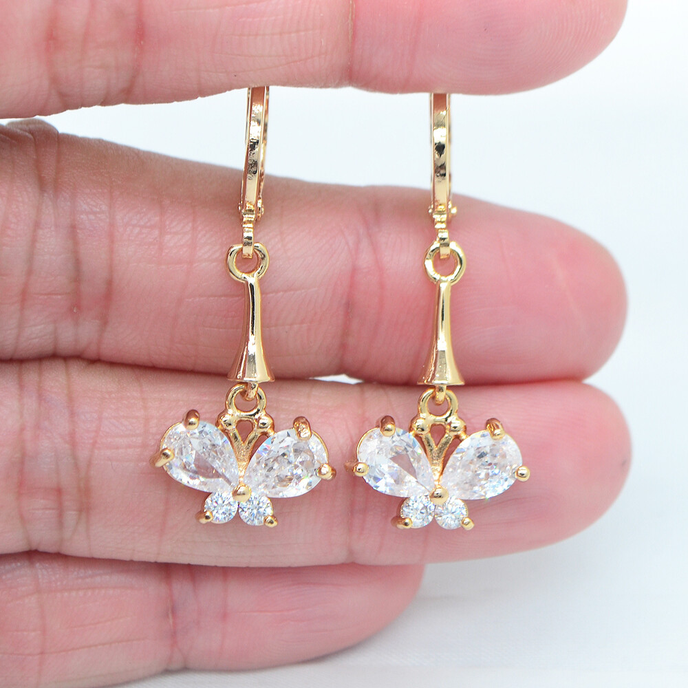 18K Yellow Gold Filled Women Multicolor Mystic Topaz Cute Butterfly Drop Earring