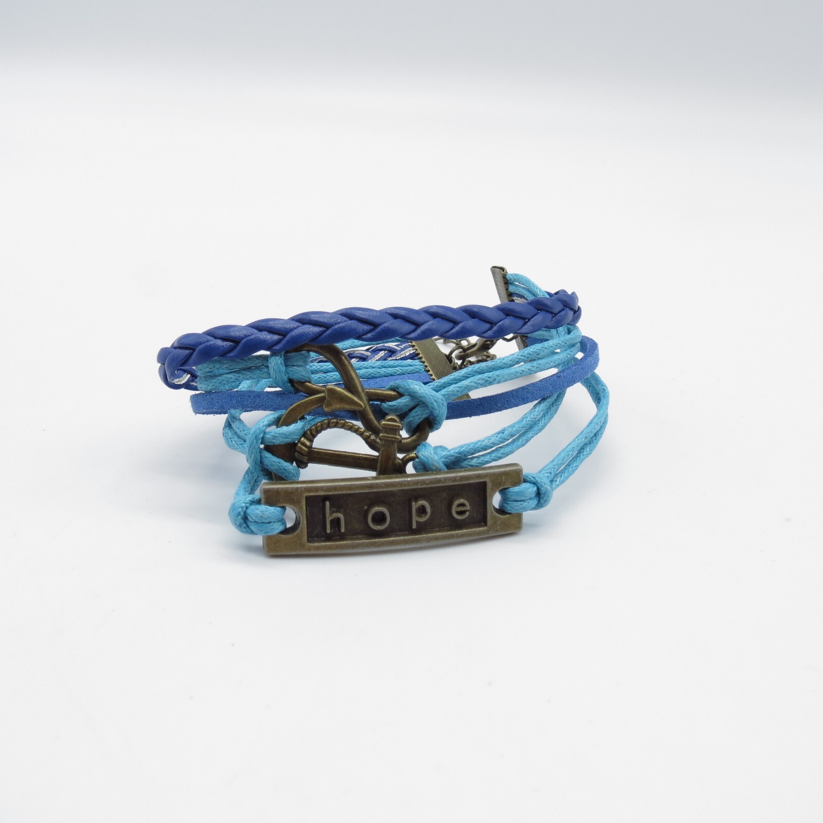 Blue Hope Charms Bracelet Multi Strands Nautical Boho Everyday Wear 6.25″