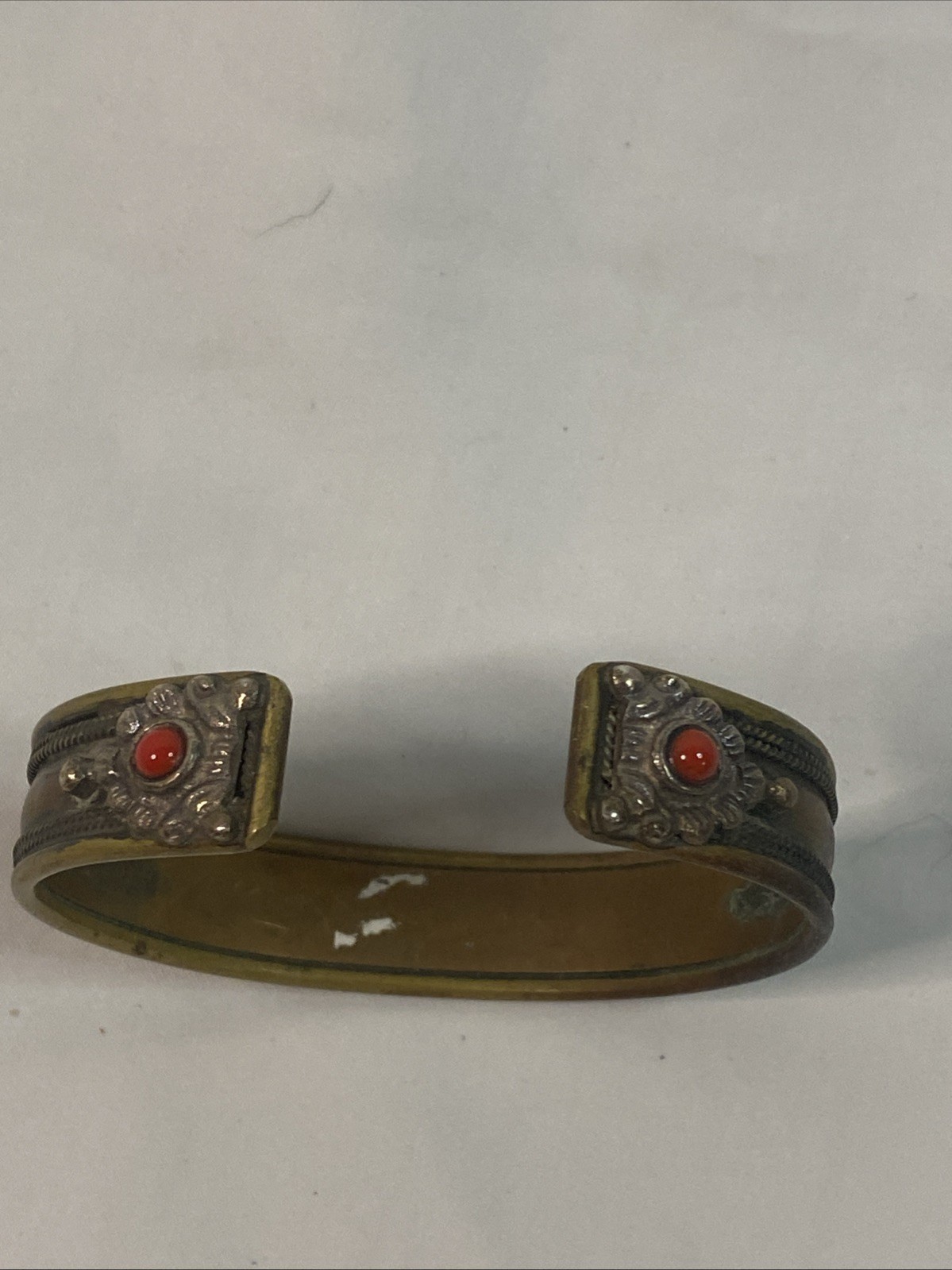 Vintage Buddhist Mantra Cuff Bracelet Embossed Mixed Metals