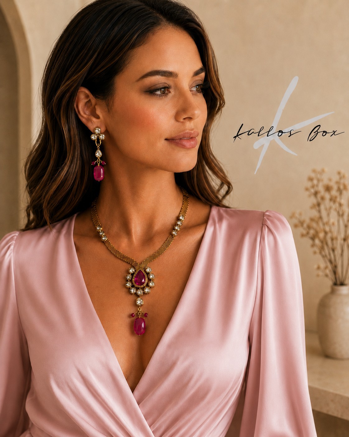 Pink Kundan Necklace With Earrings For Wedding Or Any Other Festive Occasion