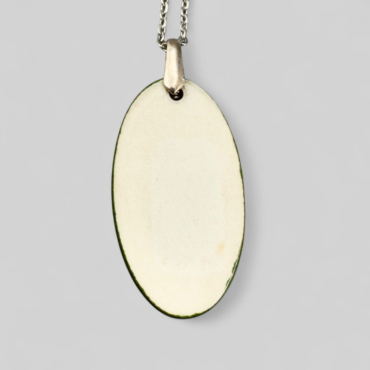 Handcrafted Oval Porcelain Tulip Vase Floral Pendant Necklace Silver Tone Chain