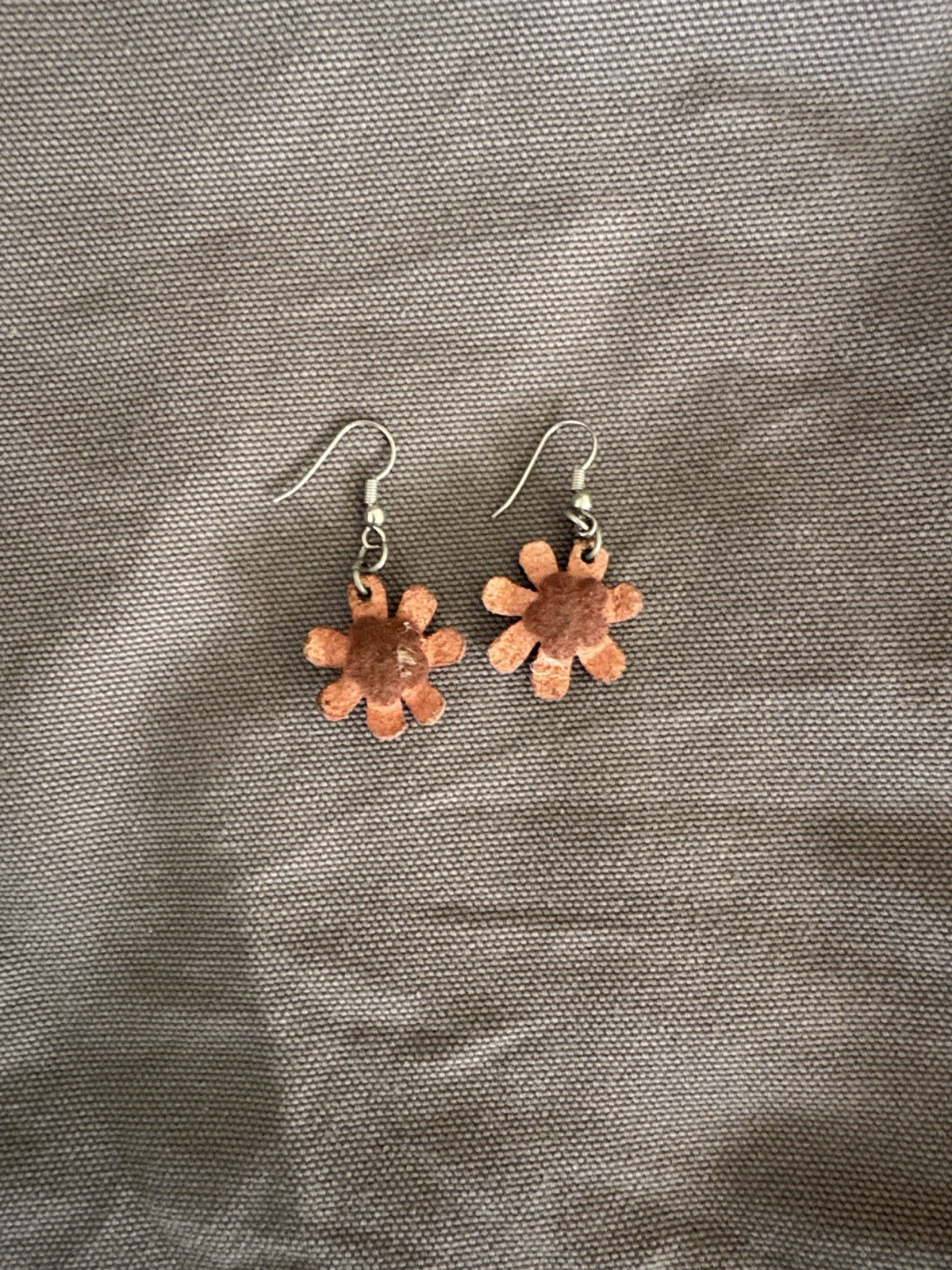 Handmade Brown Leather Flower Earrings. Cute For Tea Parties Casual Brunch Fun