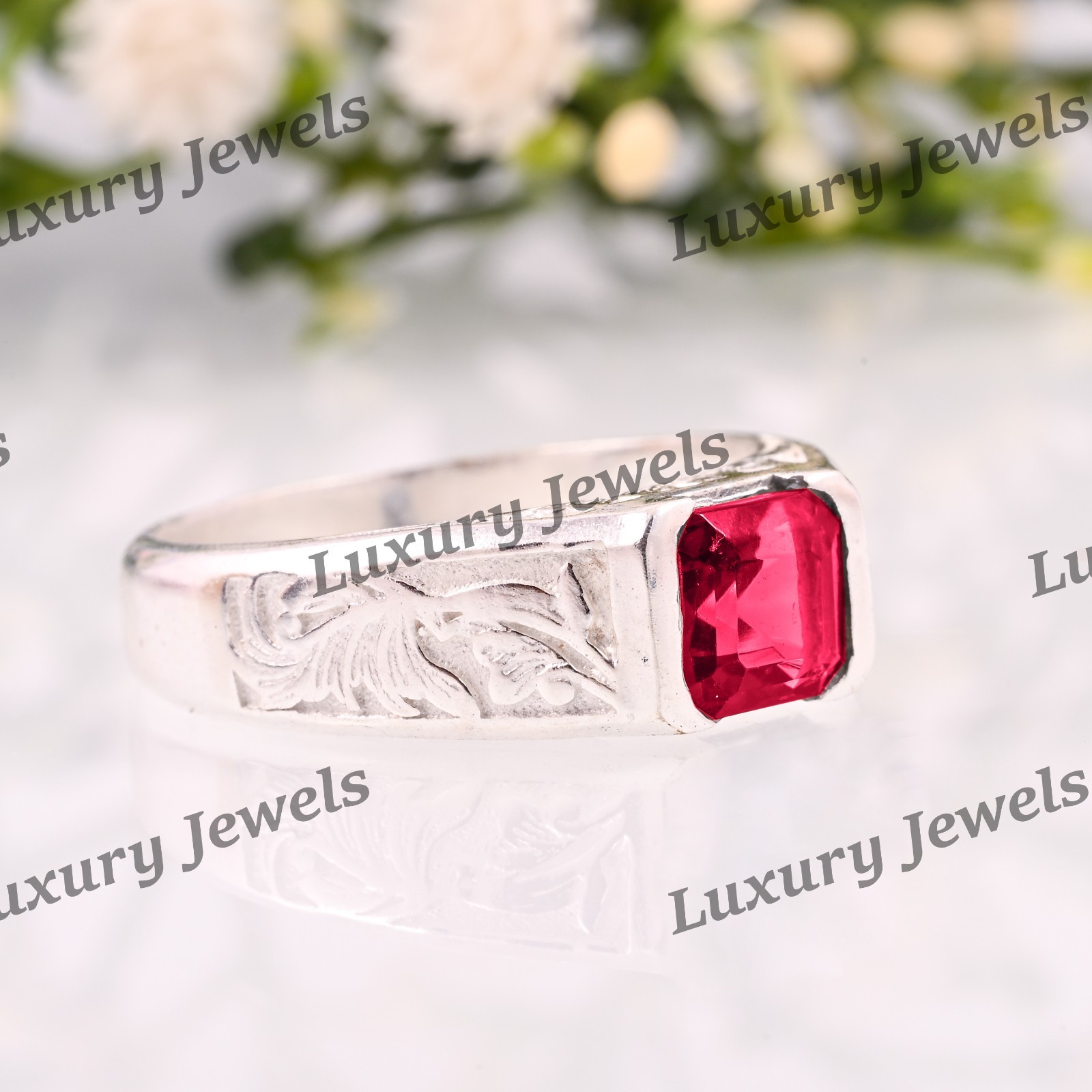 Natural Pink Tourmaline Men’s Ring 925 Sterling Silver Handmade Jewelry