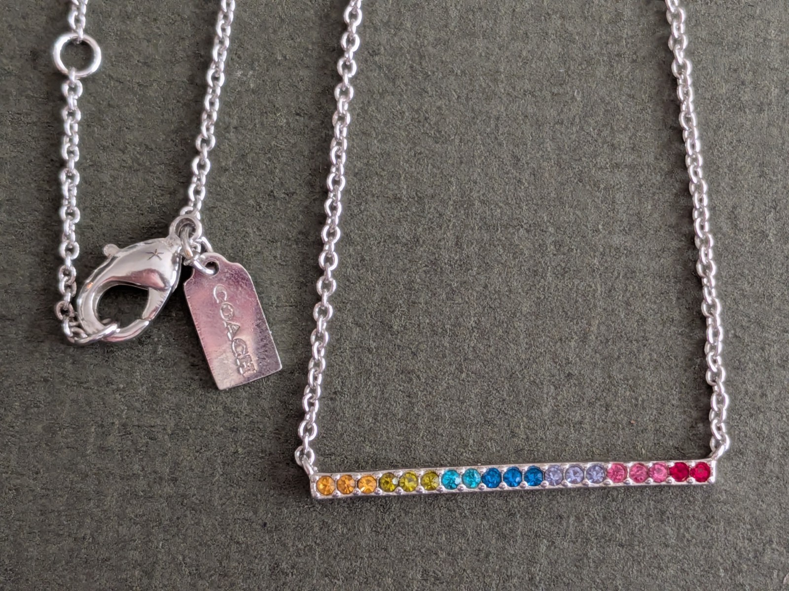 Rainbow Pave Rhinestone Coach Necklace Pride Collection Minimal Chain Pendant
