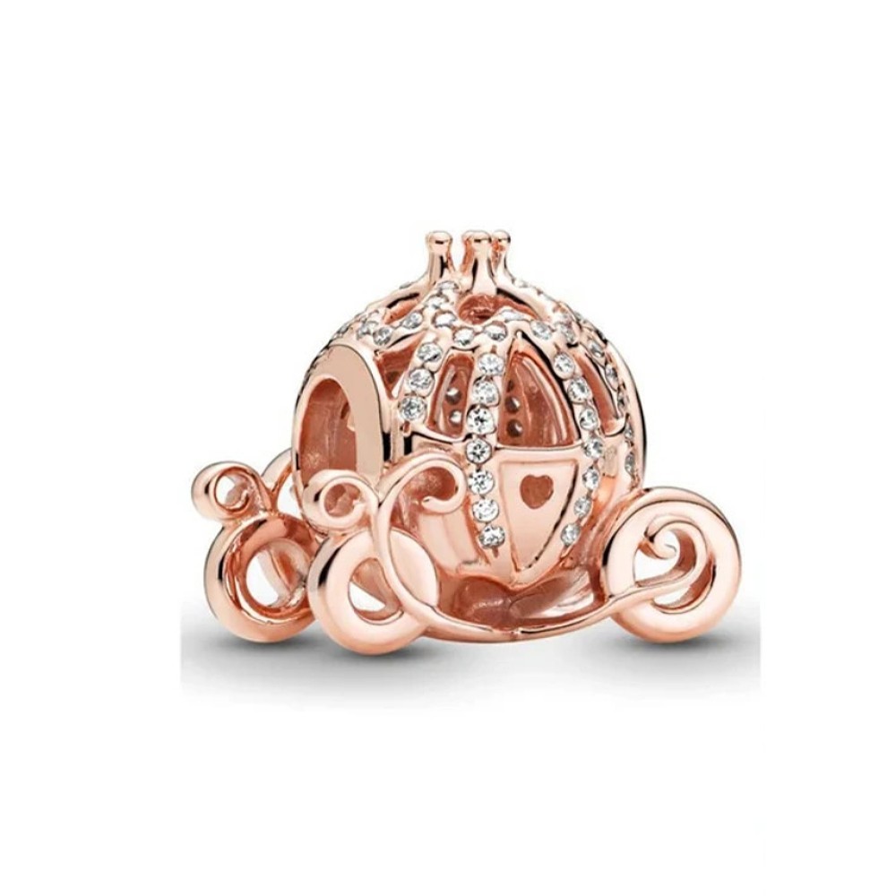 Genuine 925 Sterling Silver Fashion Charm Rose Gold Princess Carriage