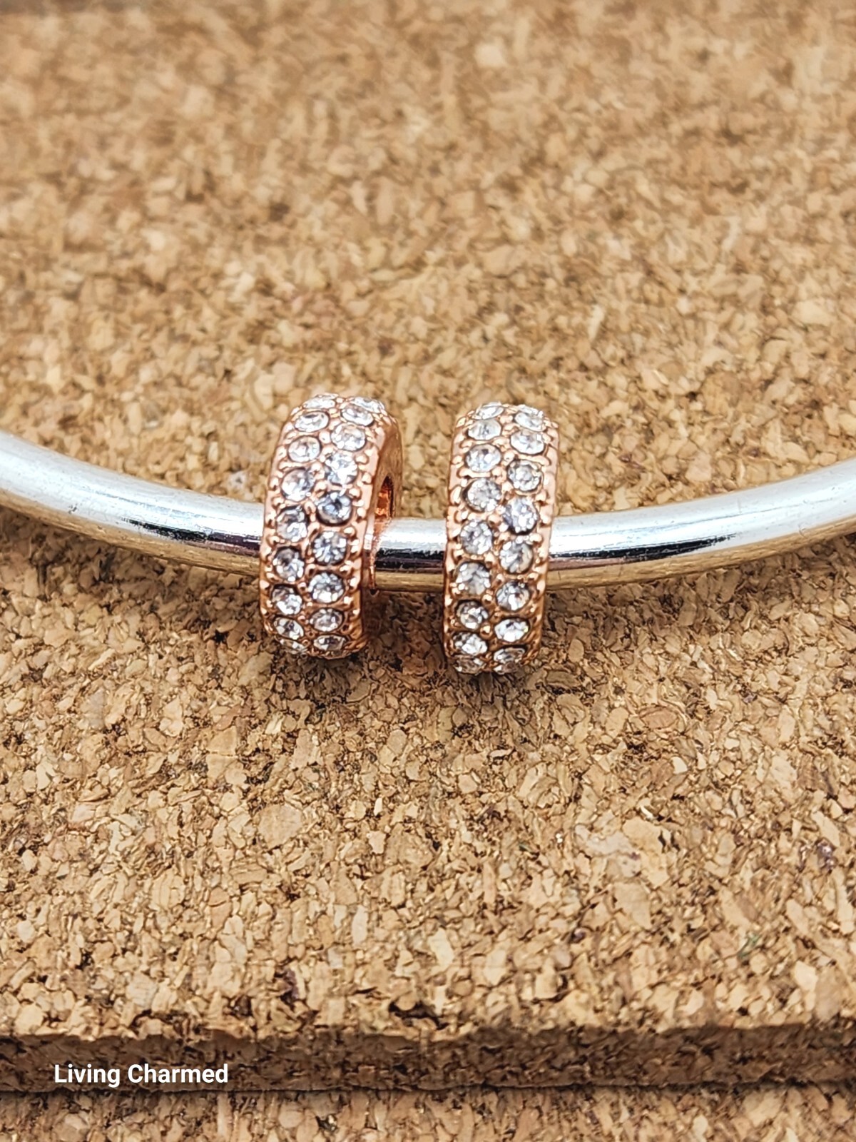 2 Authentic Sparkling Rose Gold Cz Spacer European Charm Beads
