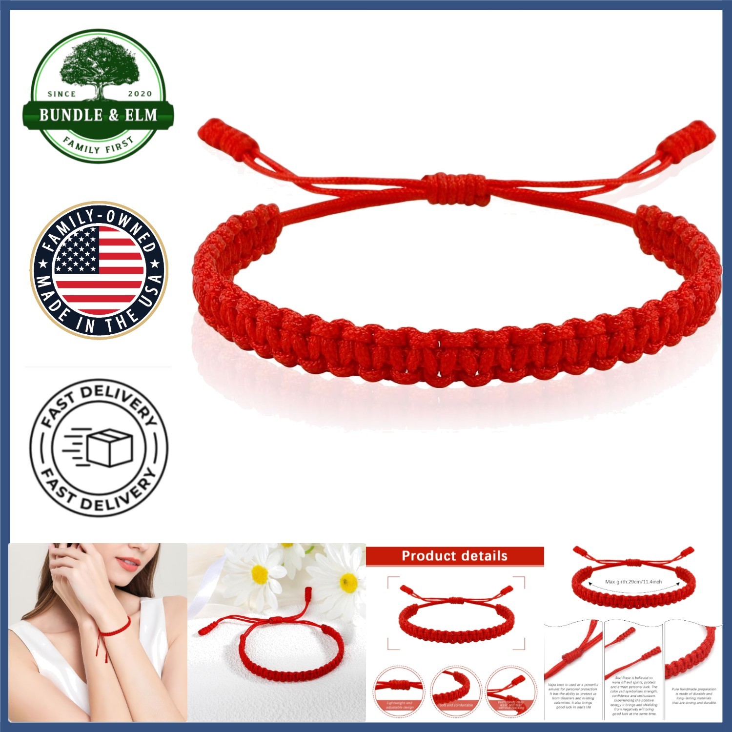 Red Protection Bracelet for Adults – Adjustable Strand with Buddhist Knot Design