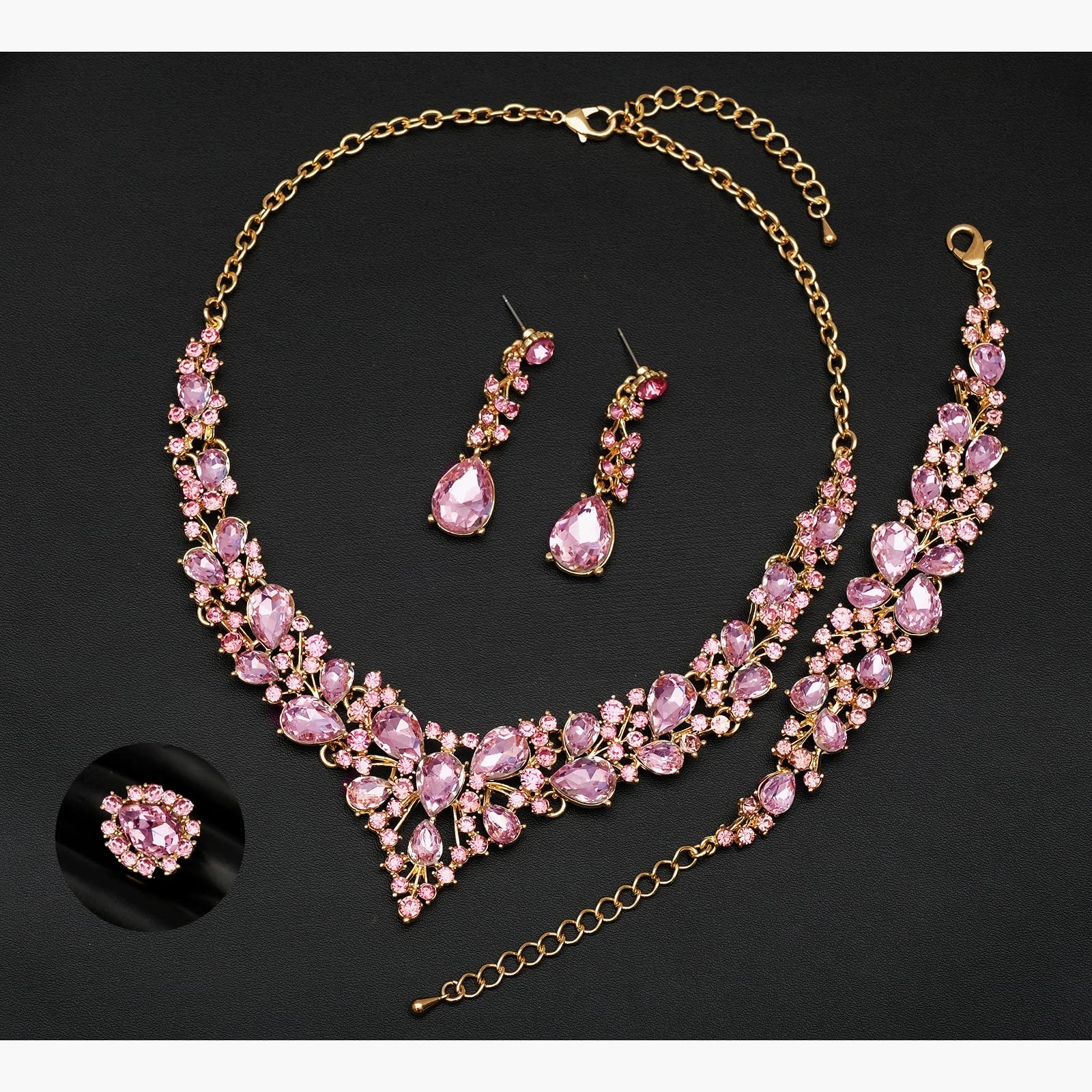 4 Pcs/Set Austrian Crystal Necklace Earrings Bracelet Ring Bridal Jewelry Set…