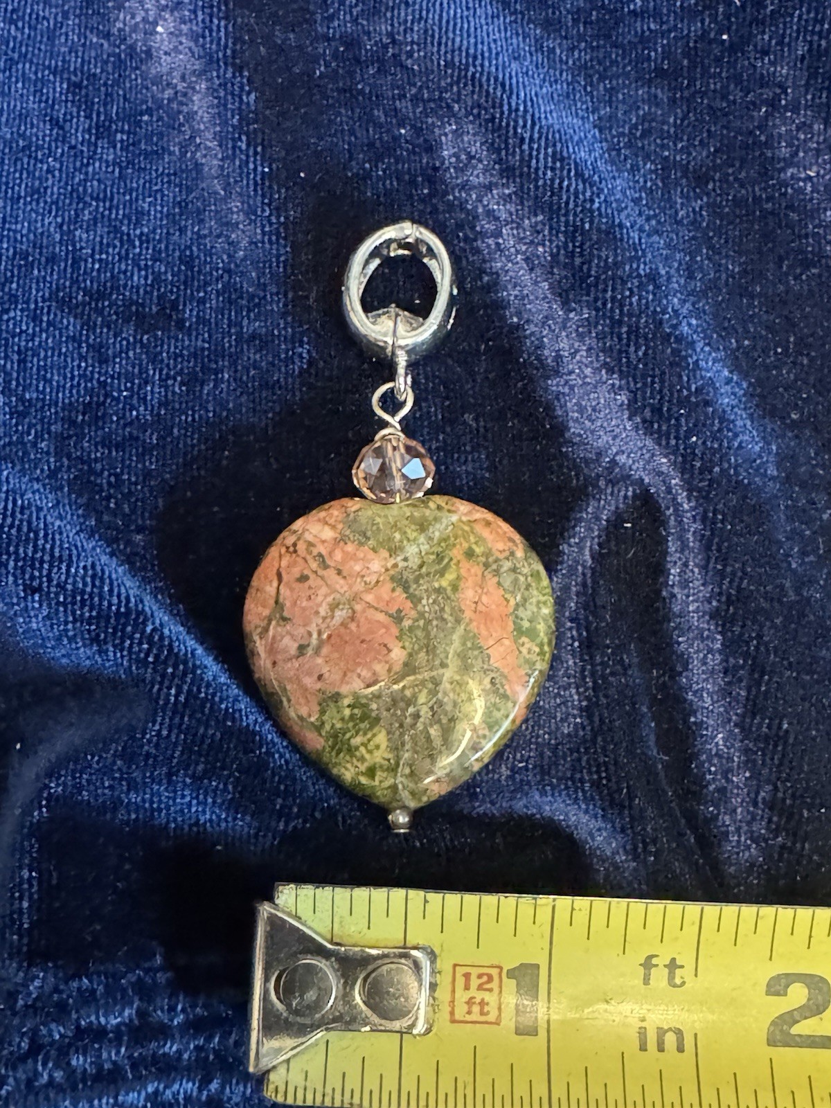 Unakite Heart Dangle Charm Large Hole Bead Pink Crystal Bracelet