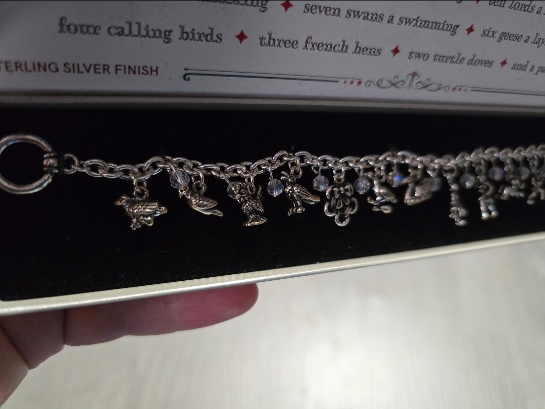 12 Days of Christmas Charm Chain Bracelet w/ Sterling Silver Dangle Charms