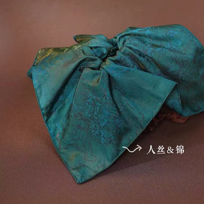 New Chinese Style Satin Hair Tie With Golden Shimmer, 3 Colors