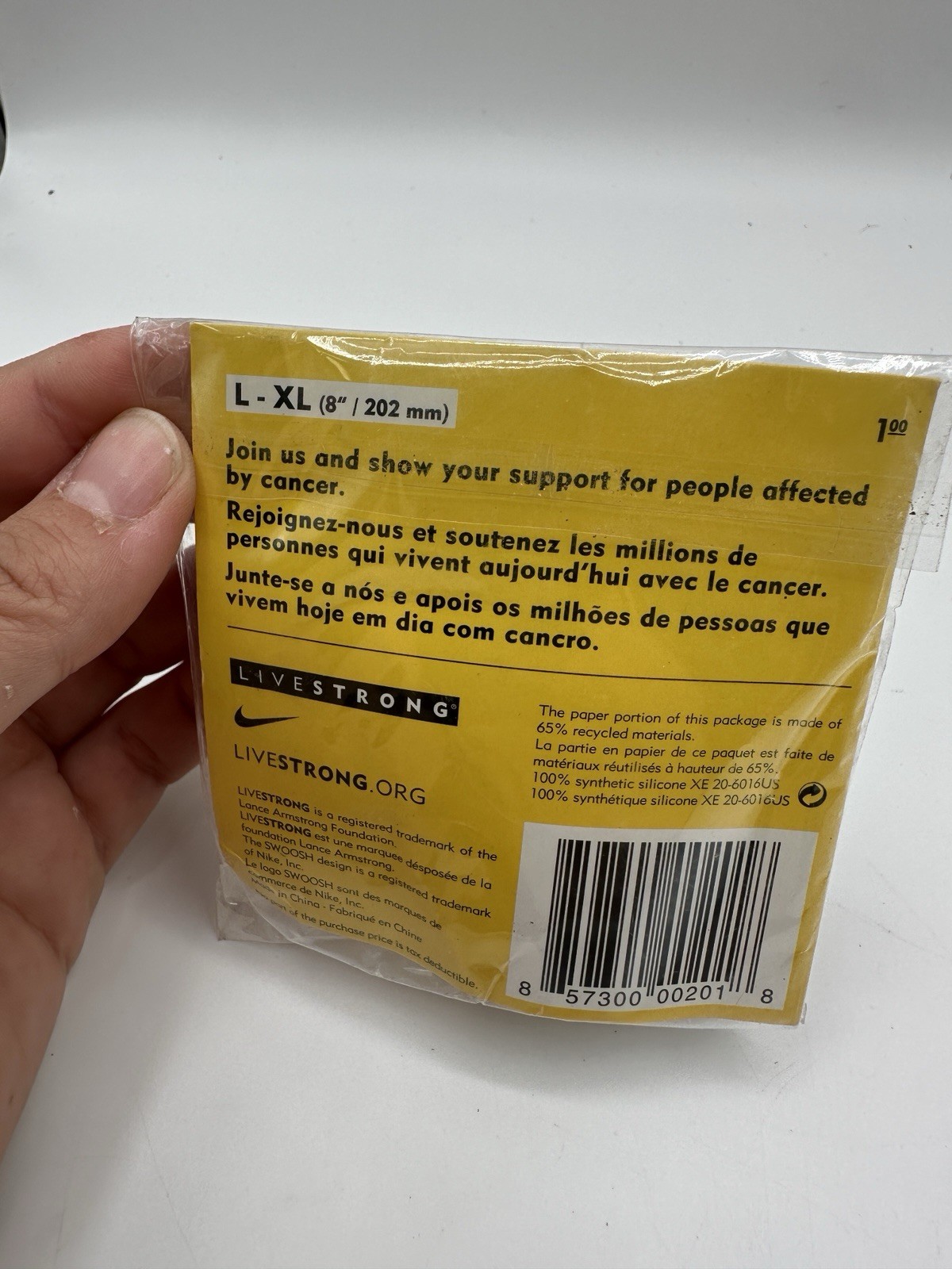 Nike Livestrong Yellow Wristband Bracelet L XL Authentic Y2K New