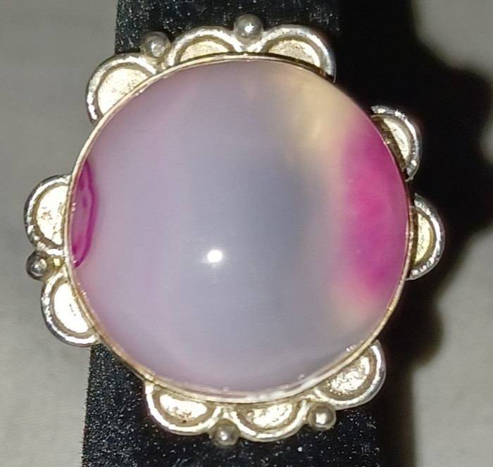 pink round stone cabochon silver ring approx size 5