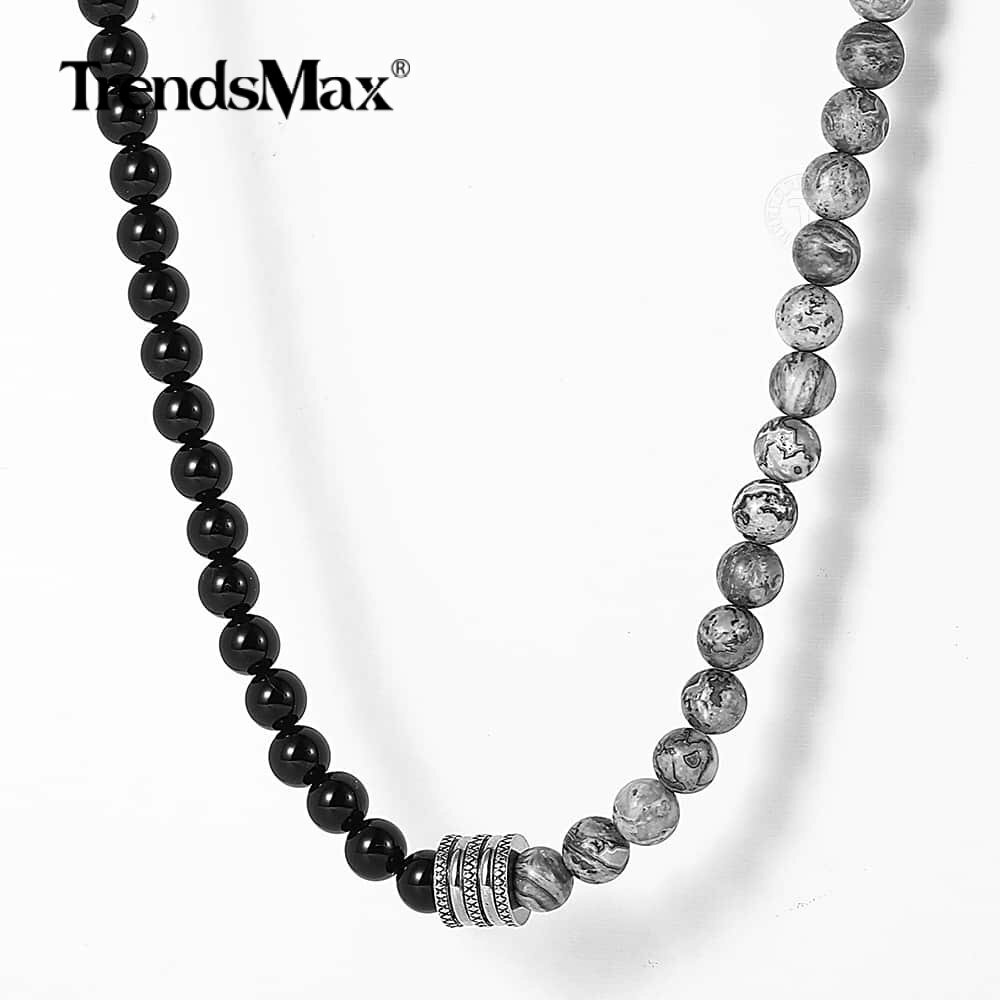 Natural Tiger Eyes Jasper Beaded Necklace for Unisex Stainless Steel Charm Xmas