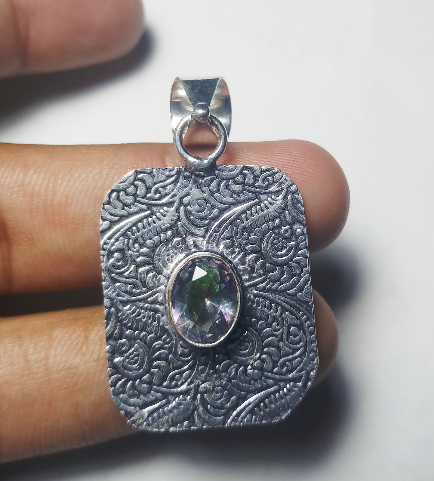 Mystic Topaz Oval Shape Handmade Gemstone Pendant Jewelry Size 1.5 Inches