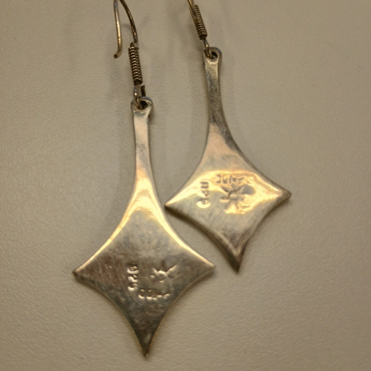 Sterling Silver 92.5 Black Enamel Diamond Shape Maze Greek Key Dangle Earrings