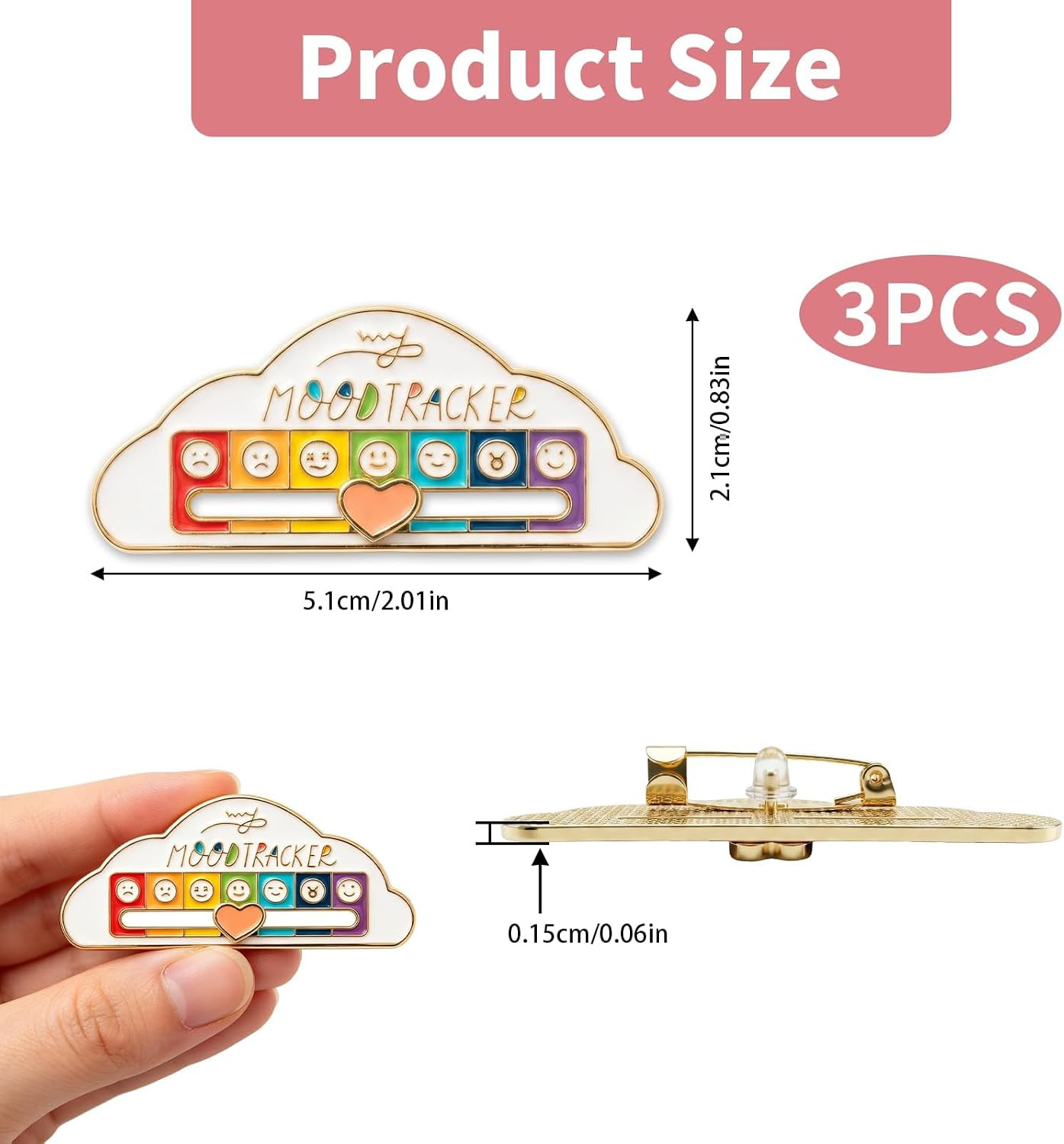 Social Battery Slider Pins (3PCS), Funny Interactive Mood Cloud Enamel Brooch Se