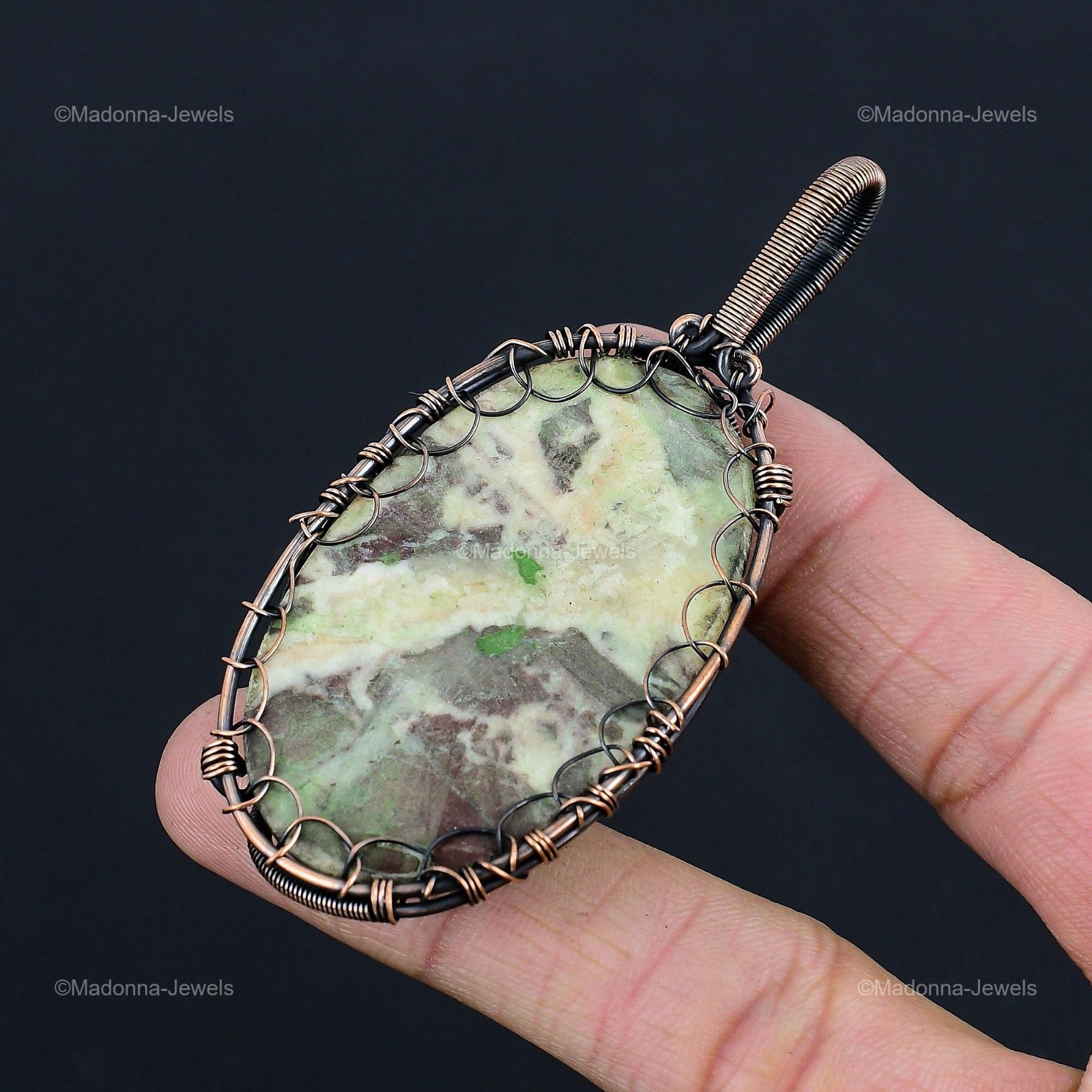 Natural Cappuccino Jasper Anniversary Trendy Wire Wrapped Pendant Jewelry Copper