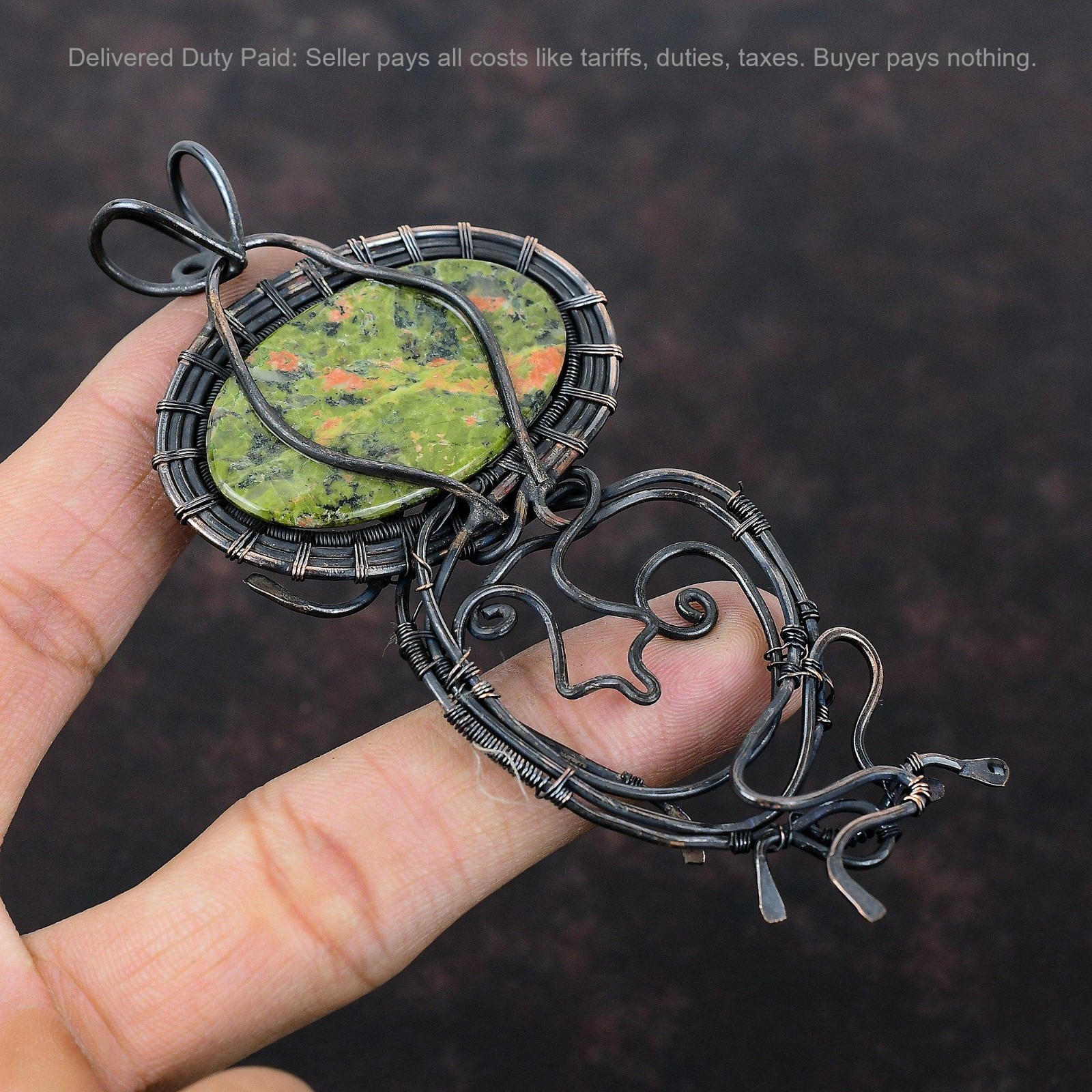 Halloween Sale Copper Natural Unakite Wire Wrapped Anniversary Daughter Pendant