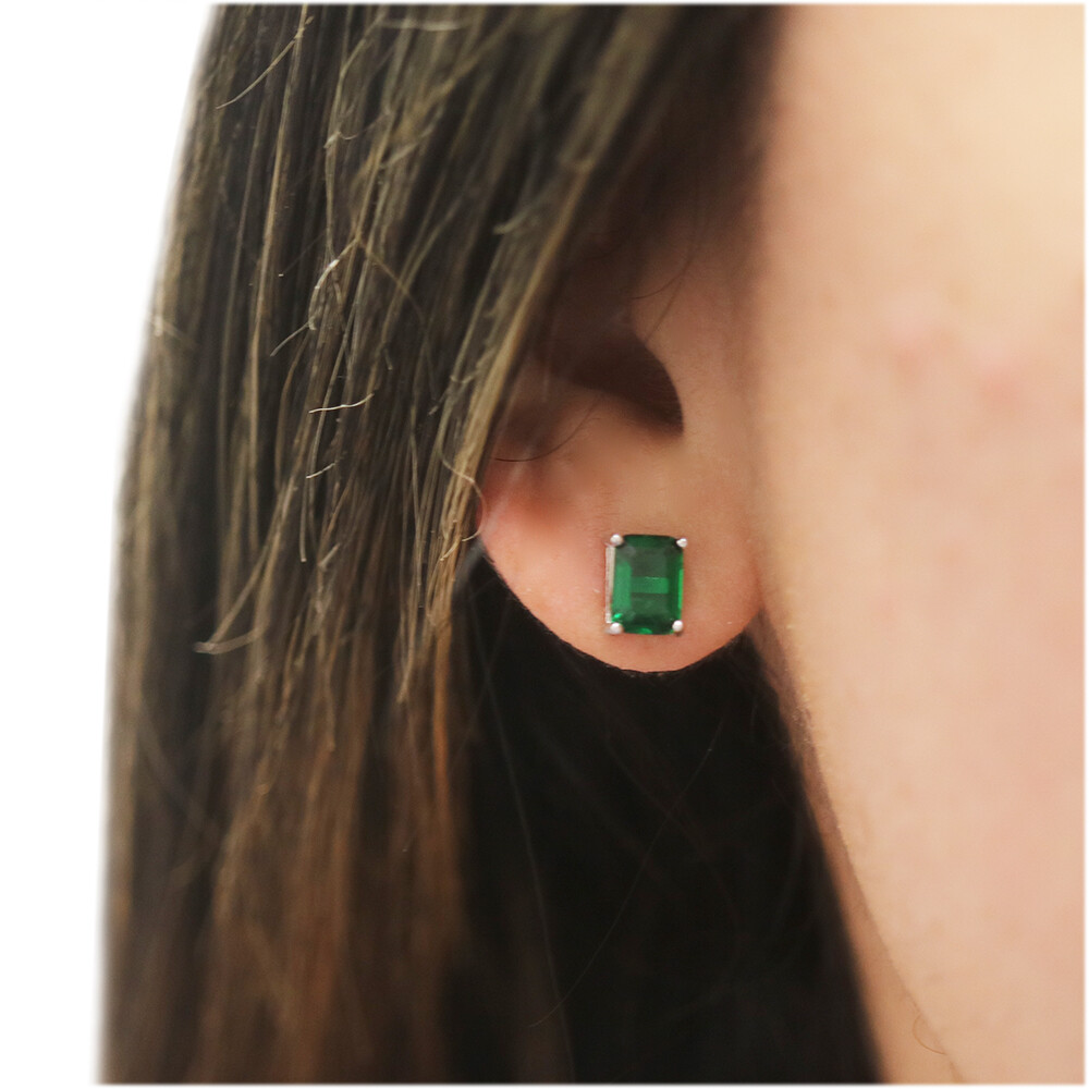 Women’s 925 Sterling Silver 2.00CTTW Emerald Cut Emerald Stud Earrings 7x5MM