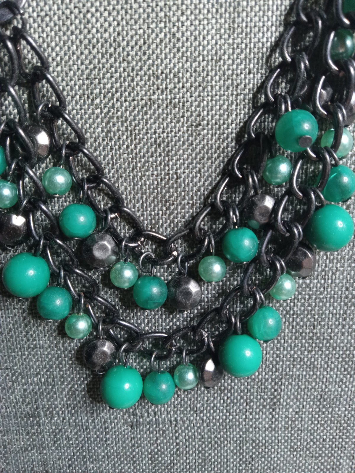 Vintage Gunmetal Green Woman’s Necklace With Multicolored Beads