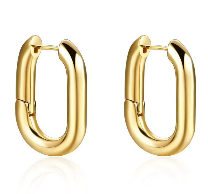 Women 925 Sterling Silver Gold Plated U-Shape Huggie Hoop Earrings 23mm E9