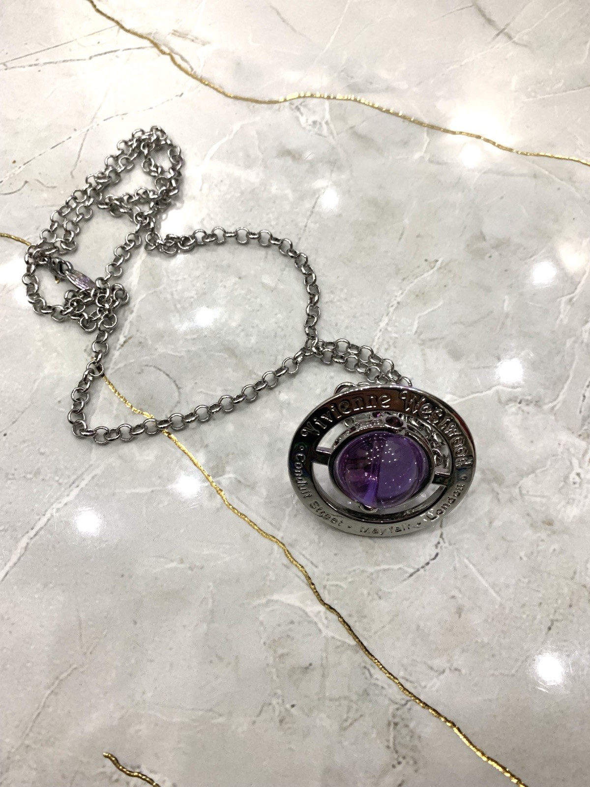 Vivienne Westwood Large Purple Orb Necklace Gunmetal Pendant MSTV