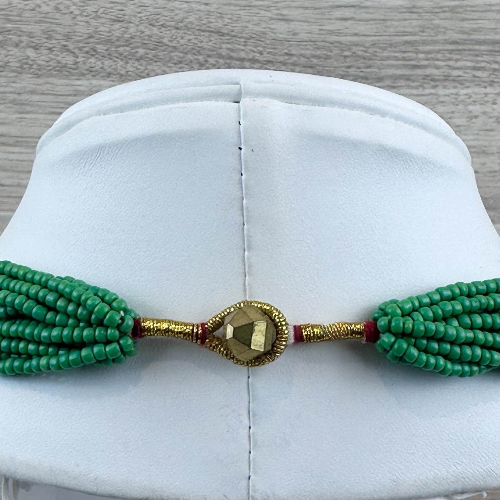Seed Bead Necklace Green & Multicolor Multi Strand Statement Boho Style 18”