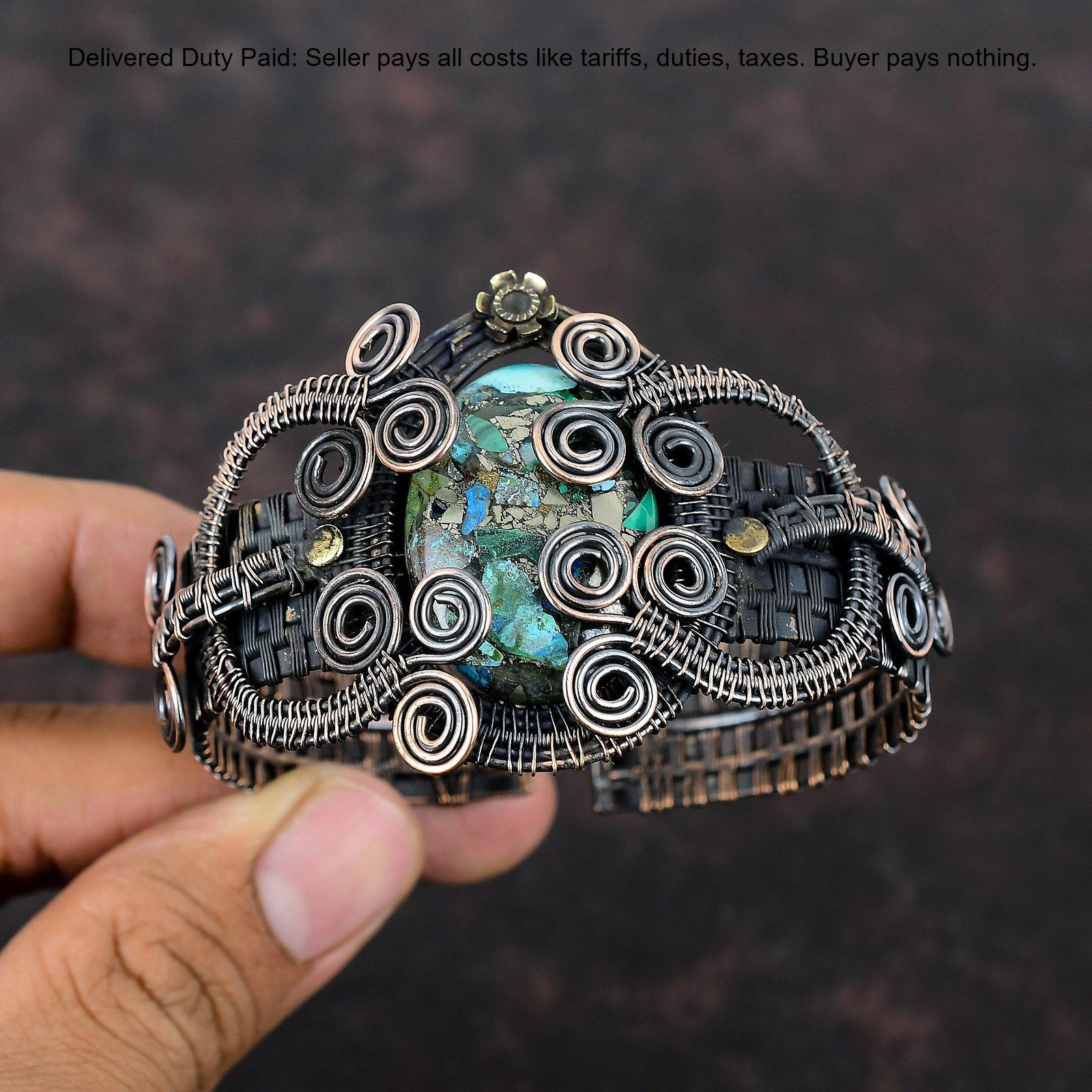 Natural Copper Azurite Malachite No Stone Wire Wrapped New Bangle Jewelry Copper