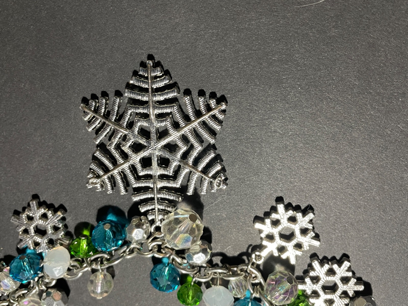 Pier 1 Snowflake Necklace Bracelet Set 19-21″ Holiday Christmas Rhinestone Charm