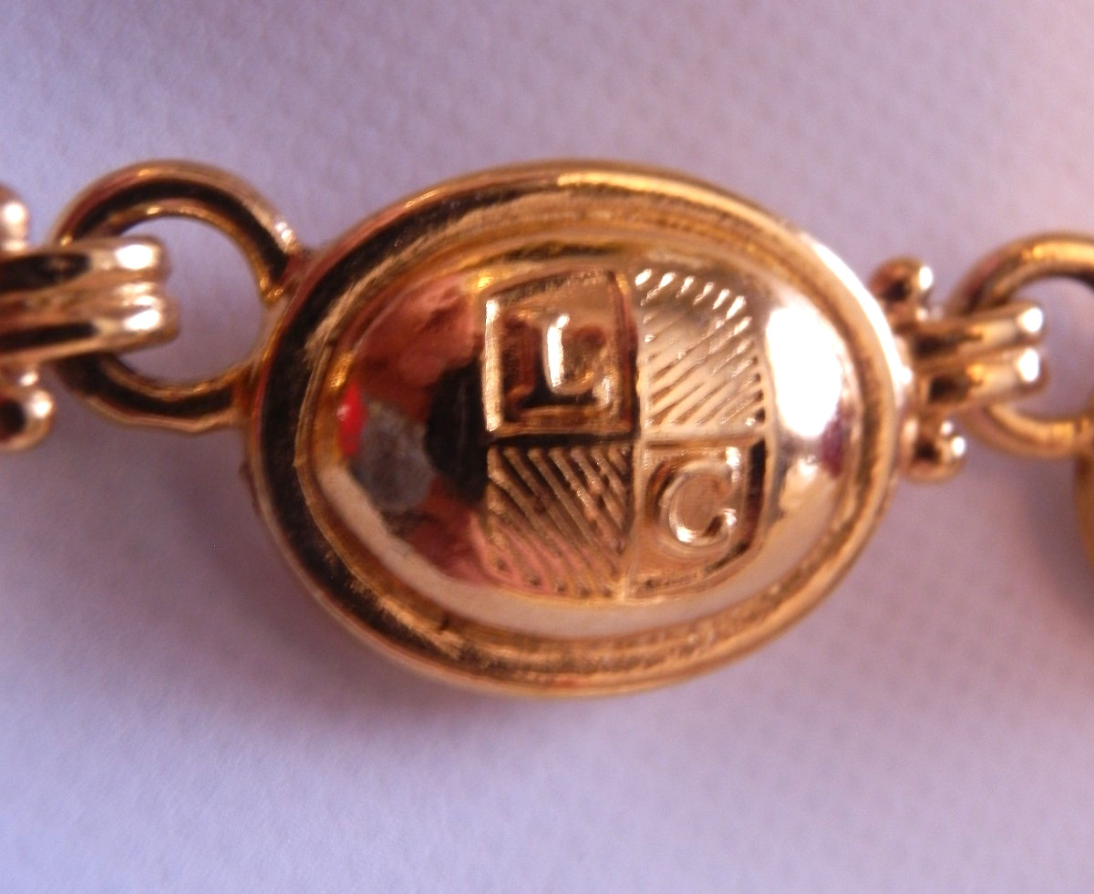 Vintage LC Crown Mark Red Cabochon Gold Tone Necklace Choker 17″ Lia Sophia