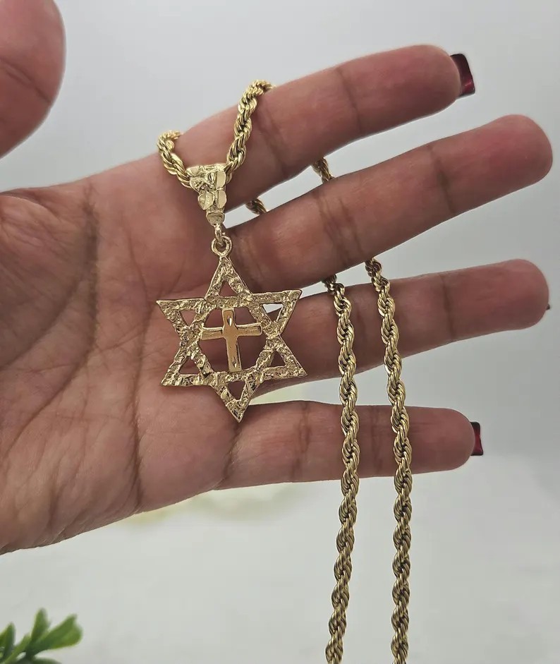14K Gold Plated Star of David Necklace 4mm Rope Chain Men’s/Women’s