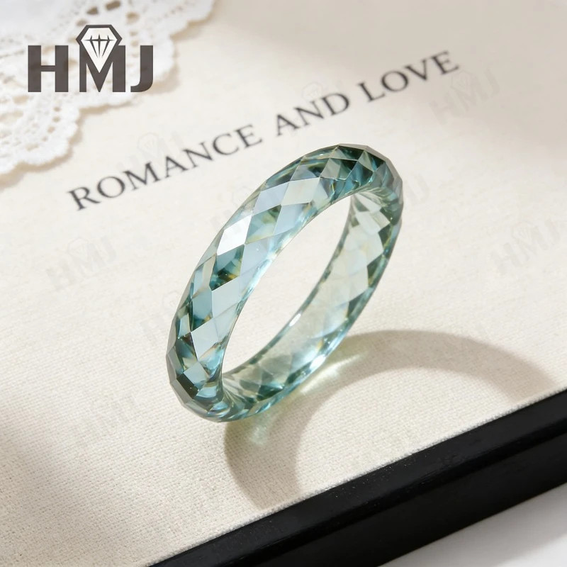 All Lab Grown Ruby Moissanite Ring Plain Band Ring White/Green/Blue Jewelry Gift