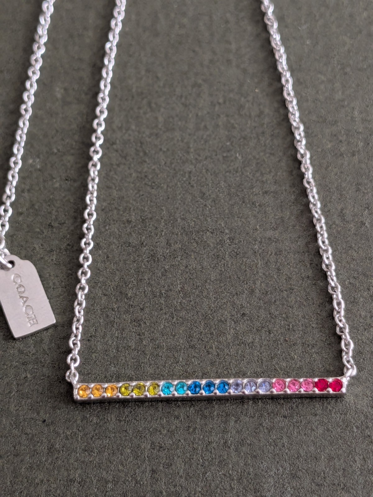 Rainbow Pave Rhinestone Coach Necklace Pride Collection Minimal Chain Pendant