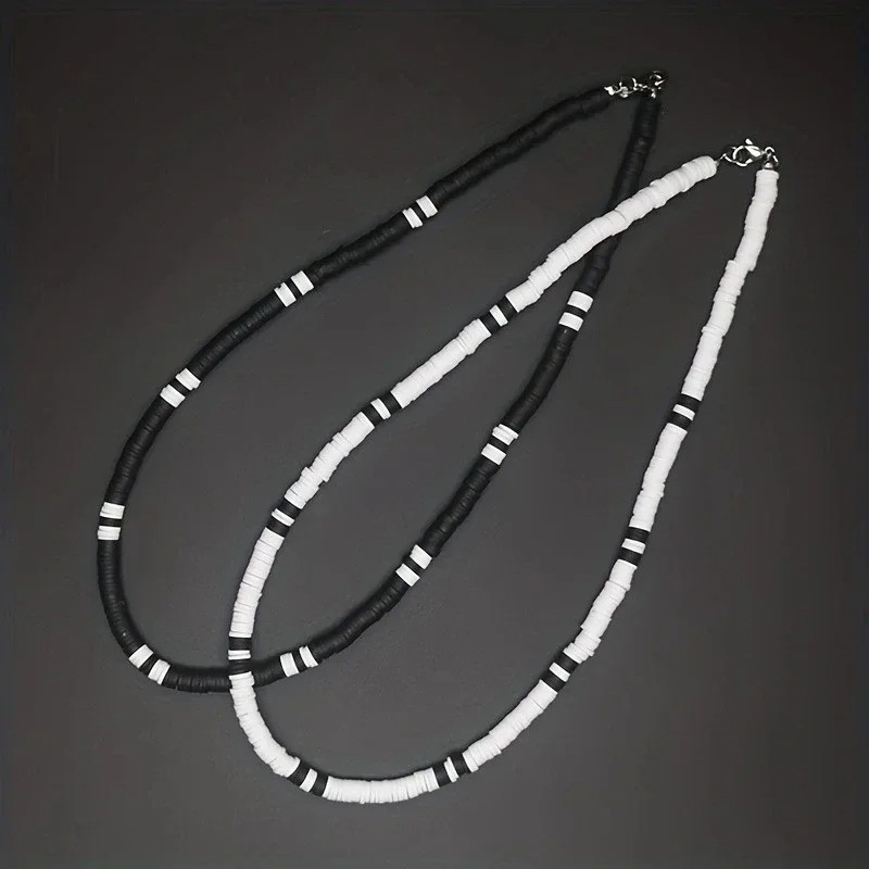 Bohemia Polymer Beads Necklace for Men Women Black White Collar Jewelry