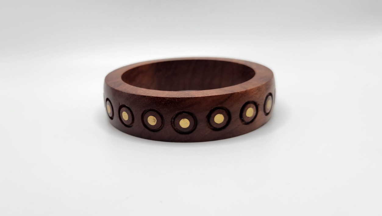 Wood and Brass Boho Style Bangle Bracelet