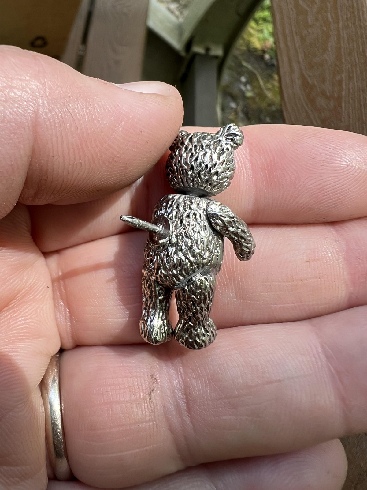 Silver Teddy Bear Lapel Pin Brooch 3D Metal Toy Animal Articulated Posable